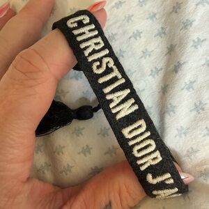 Dior Black and White Woven Logo Bracelet with Tassel